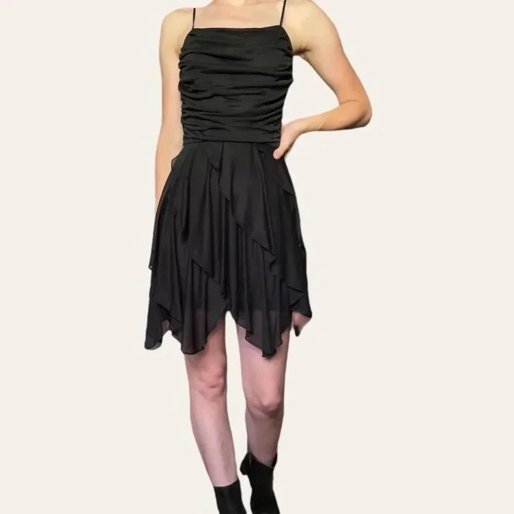 New Leaf by Samir 70s vintage draped chiffon grunge dark fairy mini dress (XS) - Picture 4 of 8